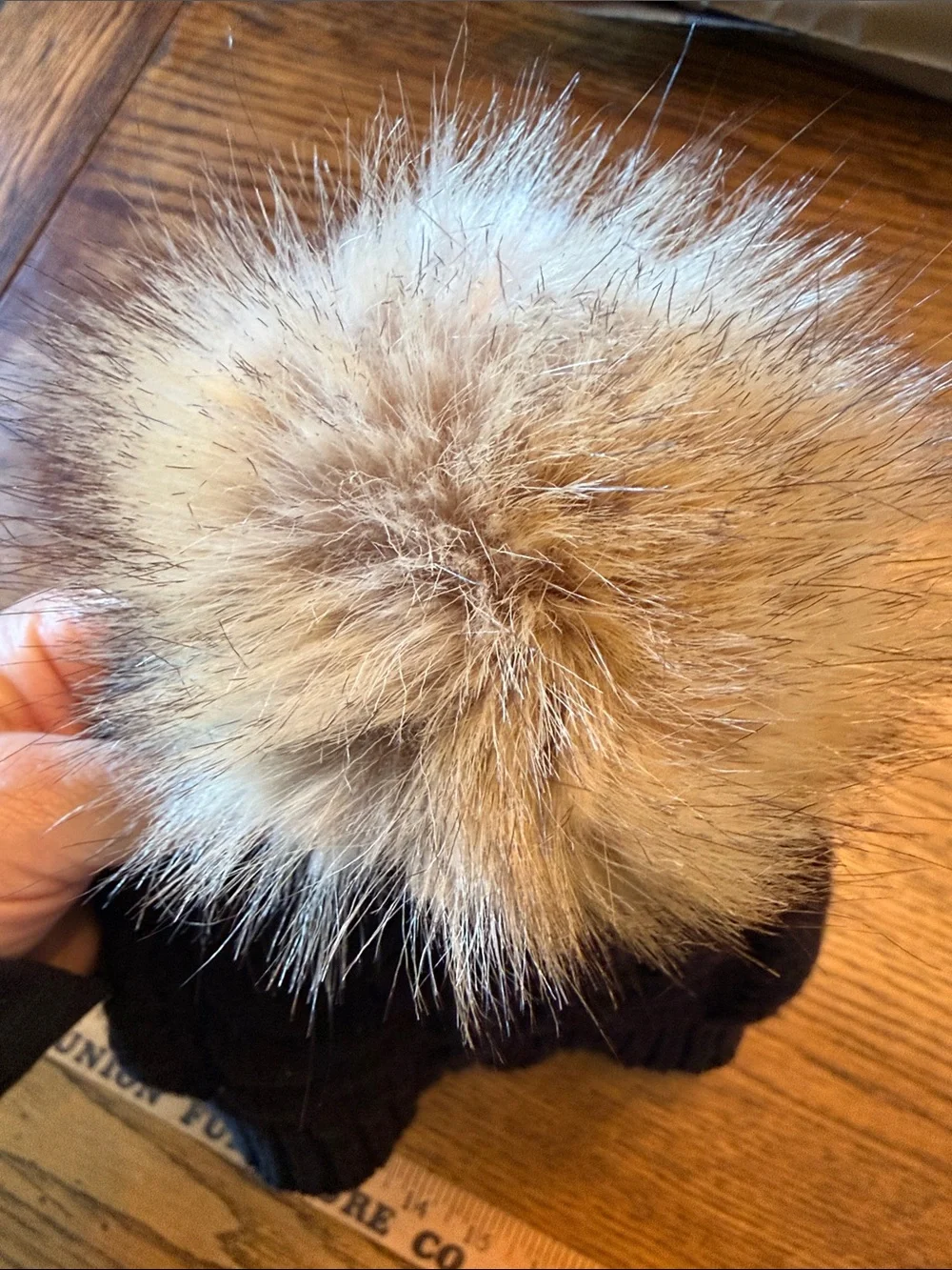 Pendleton Cable Knit Beanie Faux Fur Pom lambs Wool Blend Black
